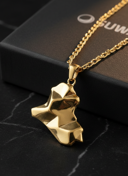 Iraq Map 3D Necklace - Gold Plated